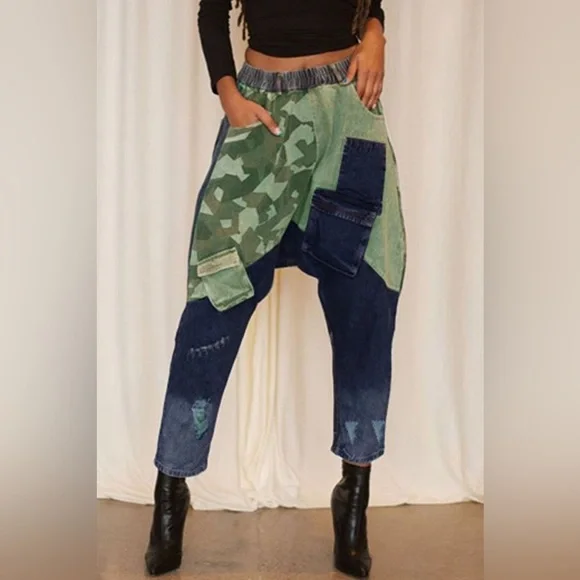 Patch Work Denim Harem Pants - Picture 3 of 4